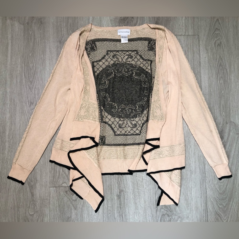 Soft Surroundings Black & Tan Metallic Cardigan